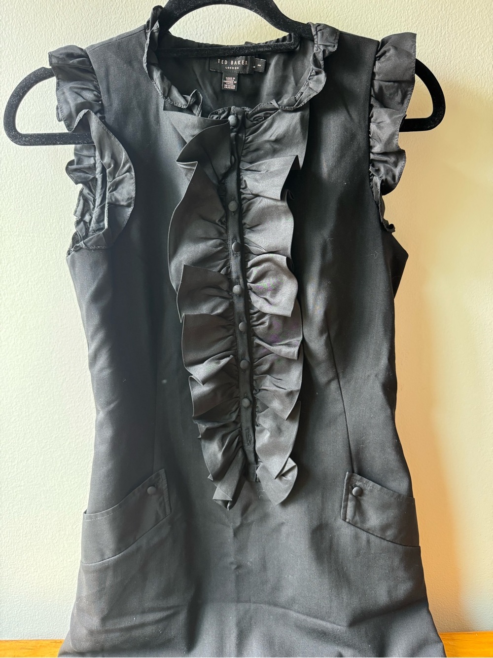 Ted Baker Black Ruffle-Front Sleeveless Midi Dress